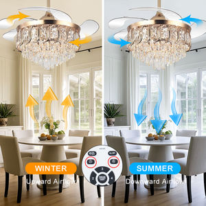 Y316 Lámpara Ventilador de Cristal Moderna, Ventilador de Techo Reversible con Luz LED Regulable K9, Lámpara Ventilador Retráctil de Cristal con Control Remoto - Product Image 4