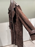 Manteau trench pour femme en cuir marron personnalisé, en peau de mouton cirée, avec col tissé, pour l'automne et l'hiver