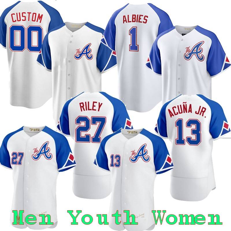 Men Youth Women Atlanta Ronald Acuna Jr. Austin Riley Ozzie Albies max fried Eddie Rosario 2023 White City Connect jersey
