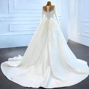 Factory Price Luxury Beaded Rhinestone Deep V-neck Long Sleeve Satin Detachable Wedding <b>Dress</b> - Product Image 4
