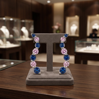 Boucles d'oreilles tendance minimalistes et élégantes en argent sterling S925 avec zircon cubique bleu et rose, plaquées rhodium, pour femme, motif vague incurvée