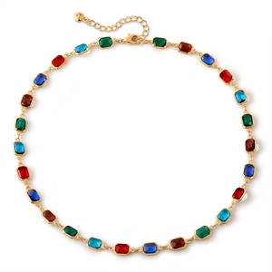 مجوهرات نسائية راقية مطلية بالذهب الحقيقي عيار 18 من غير tranish مقاومة للماء ، قلادة من الزركون المكعب ، قلادة ملونة بياقة - Product Image 6