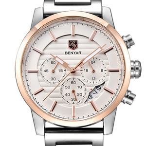 2025 Hot Sale Men Quartz <b>Watches</b> BENYAR 5104 43mm <b>Leather</b> Band Chronograph Casual Simple Quartz Wrist <b>Watch</b> - Product Image 5