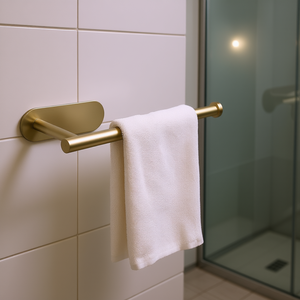 Toallero Moderno de Acero Inoxidable Dorado Cepillado, Fijación Adhesiva a Pared, Diseño de Barra Única, Accesorio de Baño - Product Image 2