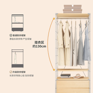 Floor Standing Clothes Rack Double Pole Large Capacity Clothing Organizer For <b>Bedroom</b> Home Use With Wooden <b>Shelves</b> And Hangers - Product Image 3