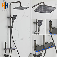 Ensemble de douche thermostatique monocommande brossé avec affichage LED, 4 modes (pluie), bec long