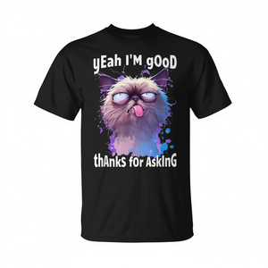 Camiseta con meme de cara de gato, sí, estoy bien, gracias por preguntar, talla unisex para adultos - Product Image 2
