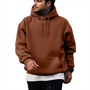 Sweat-shirt à capuche oversize en molleton marron pour homme, 100% coton, écologique, imperméable, 300g, couleur unie, pull décontracté pour l'hiver - Product Image 1