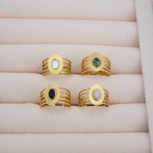 Bague gravée et <span class=keywords><strong>pierre</strong></span> ovale, bague gravée et <span class=keywords><strong>pierre</strong></span> ovale rose, bijoux en acier inoxydable - Product Image 5
