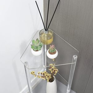 Tavolino triangolare in acrilico <span class=keywords><strong>trasparente</strong></span>, tavolino angolare per piccoli spazi, piccolo tavolino decorativo per soggiorno, camera da letto e balcone, E - Product Image 3