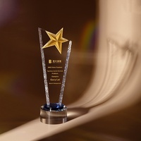 Trophée personnalisé en métal transparent (or, argent, bronze) avec étoile en cristal, gravure, design minimaliste écologique pour les performances exceptionnelles