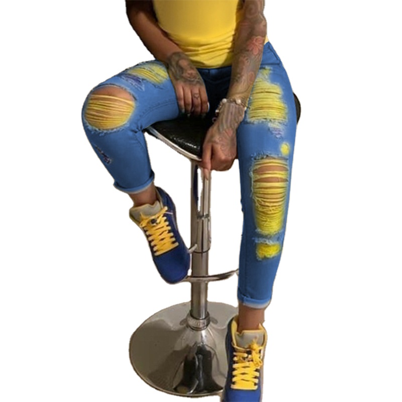 Amazon легкие женские рваные джинсы, женские повседневные Модные уличные джинсы