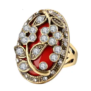 New Design Vintage Indian Jewelry Tibetan Alloy AAA Resin Stone Golden Black Palace Bohemian Ring For Women