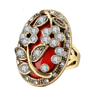 New Design Vintage Indian Jewelry Tibetan Alloy AAA Resin Stone Golden Black Palace Bohemian <strong>Ring</strong> for Women - Product Image 1