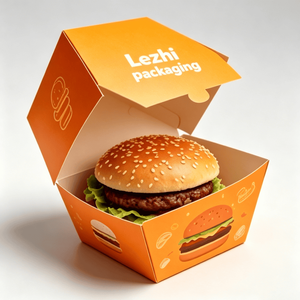 Boîtes à frites en papier recyclé imprimées sur mesure, emballages pour hamburgers de restauration <span class=keywords><strong>rapide</strong></span>, boîtes à hamburgers jetables pliables - Product Image 1