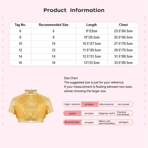 เสื้อครอปเต้นรำสำหรับเด็กผู้หญิงอายุ 6-16 ปี แบบมาตรฐานสำหรับเต้นบอลรูม เต้นเมทัลลิก ฮิปฮอป แจ๊ส เหมาะสำหรับการแข่งขัน การแสดง และการฝึกซ้อม - Product Image 6