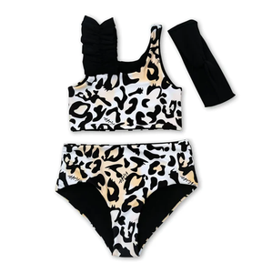 Traje de baño de 2 piezas con estampado de leopardo para niñas pequeñas con diadema, conjunto de ropa de playa de verano para niñas - Product Image 2