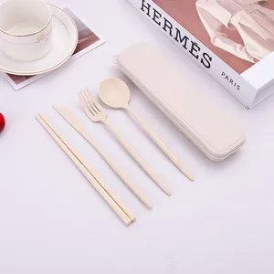 Sinh Thái Thân Thiện Rơm Lúa Mì Dao Kéo Đũa Nhựa Fork Spoon Travel Set Dao Kéo Phân Hủy Sinh Học