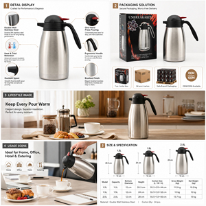 Carafe isotherme en acier inoxydable incassable avec bec de canard, 1,2L-2L, personnalisable avec logo, directement de l'usine, pour hôtels et restaurants - Product Image 2