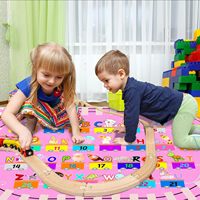 Tapis de jeu rose ABC pour enfants Tapis de l'alphabet avec numéros Train d'animaux et formes de route Tapis d'apprentissage amusant et éducatif Tapis de jeu pour enfants