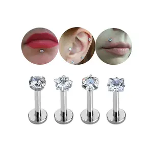 4 buah 16G cincin bibir baja tahan karat Labret kancing bibir tulang rawan Tragus Helix anting kancing tindik perhiasan untuk wanita pria 8mm