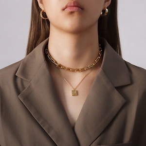 Collar de Acero Inoxidable Estilo Corte - <span class=keywords><strong>Shi</strong></span> Chang an, Color Oro Rosa, Cuadrado, para Mujer, Cadena para Clavícula, Simple e Individual, P727 - Product Image 3