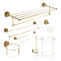 Porte-serviettes mural en laiton doré poli avec crochets de rangement – Style rétro européen de luxe léger pour salle de bain, cuisine, hôtel et maison
