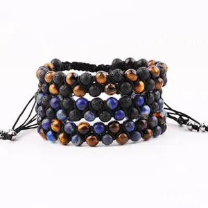 Handmade Men Bracelet 6mm Natural Volcanic Stone DIe Adjustable Essential Oil Beads Bracelet Men JBS12615