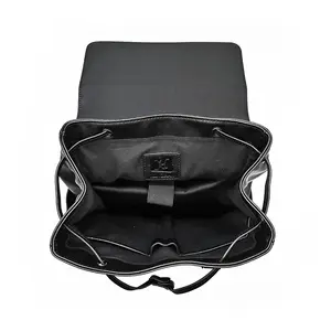 Custom Luxury Black Vegan Faux PU Leather Drawstring Backpack Fashion Rucksack Designer Laptop Backpacks Bag For Men