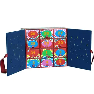 Kotak Hadiah Dekorasi Produsen Grosir Kotak Kalender Kedatangan Kaus Kaki Natal Kustom Laci Kosong 12 Hari untuk Bayi Wanita Anak-anak