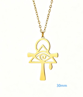 Collier en or 18 carats plaqué PVD avec pendentif Ankh, croix, œil d'Horus creux et pyramide, amulette de protection égyptienne ancienne