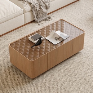 Table basse convertible avec plateau en verre de 46,8 pouces, style mid-century, tiroirs cachés, en MDF noyer naturel, meuble rectangulaire moderne pour salon - Product Image 1