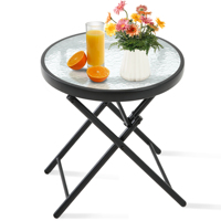 Table d'appoint pliante d'extérieur en verre, métal et acier, table ronde de jardin en verre avec motif vague d'eau