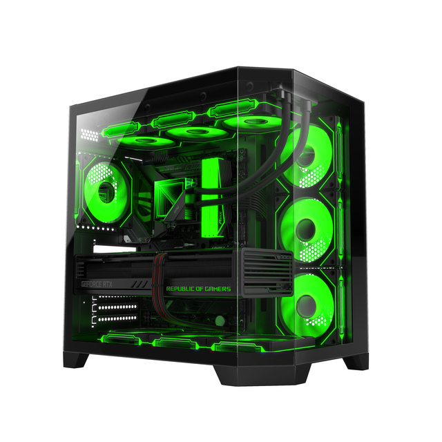 Ruix High Airflow Workstation PC Cabinet ATX Mid Tower with 10 Fan Position Fish Tank Plus Gaming Case & Computer Tower & Case