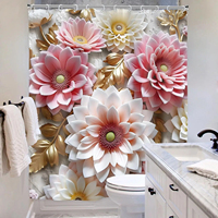 Rideau de douche en polyester imperméable à motif floral rose, décoration de salle de bain, fleurs romantiques vintage, feuilles dorées en relief, sculpture rétro, plante
