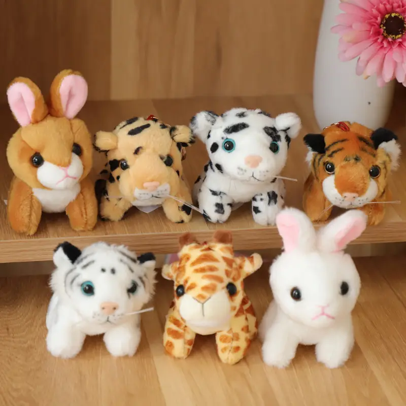 Factory Sale 10cm Creative Cartoon Doll Keychain Plush Leopard Tiger Panda Rabbit Bunny Giraffe Bag Pendant Toy For Kids Gifts