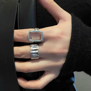 Geometric Hollow <b>Ring</b> S925 Sterling Silver Irregular <b>Open</b> Design Unisex Fashion Party Jewelry - Product Image 5