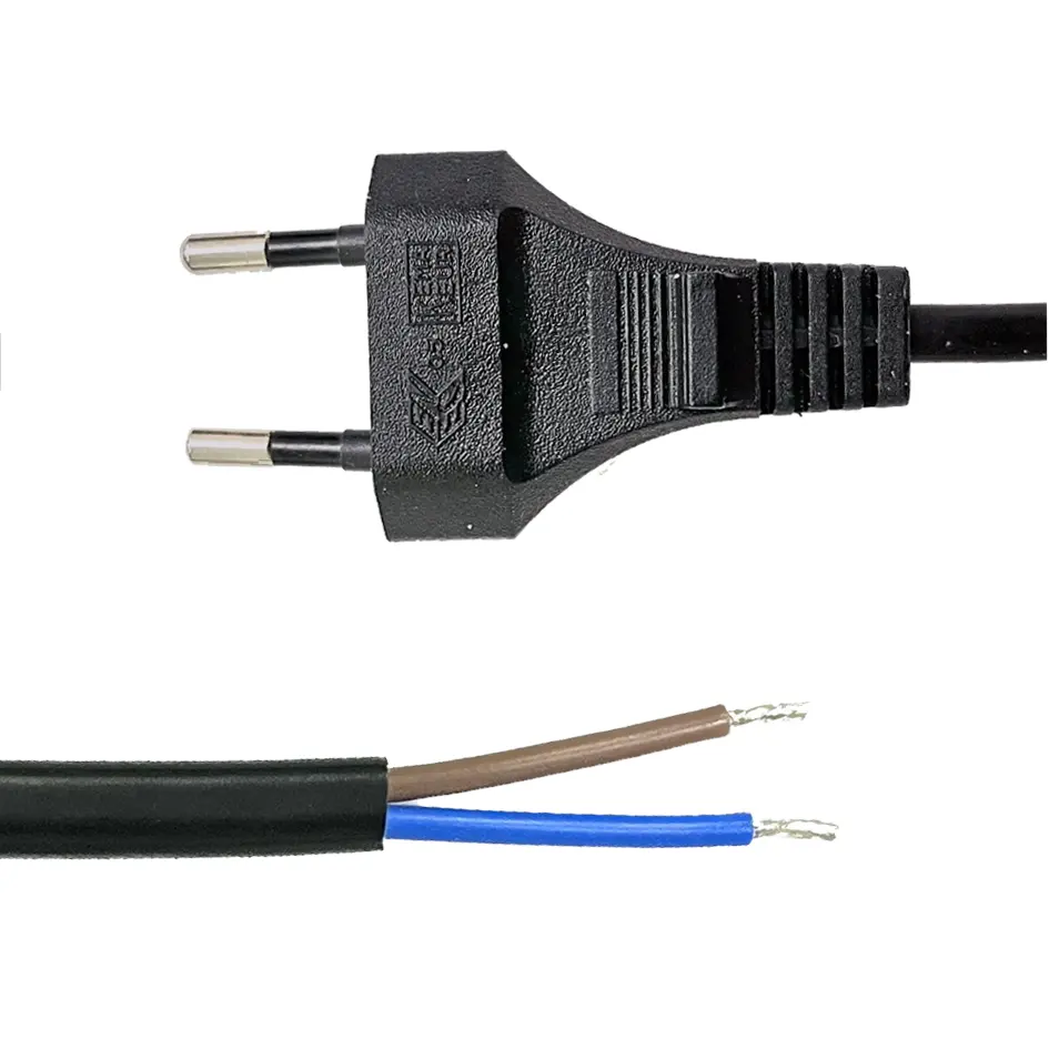 cee7 2pin Plug BLACK HO5VV-F 2*1.0mm2 power cable EU Power Cord to Stripped End