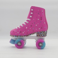 Magnifiques patins à roulettes roses avec strass pour filles, design scintillant, doublure en velours confortable, roues classiques en PU, roulements ABEC-7