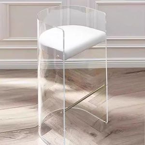 Modern Minimalist <strong>Velvet</strong> Upholstered <strong>Dining</strong> <strong>Chair</strong> Metal Footrest Transparent Acrylic Bar Stool for Outdoor Hotel Living Room Use - Product Image 2