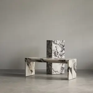 LANDIVIEW Luxury Marble Living Furniture Custom Calacatta Viola Stone Plinth Bridge Table Console Table