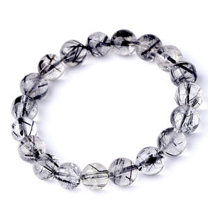 Bracelet en pierre naturelle, charme en quartz noir rutilé, perles, ST329 - Product Image 1