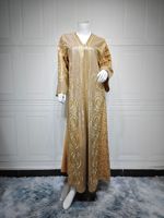 Robe longue musulmane de luxe multicolore à sequins brodés, col en V, manches longues, tenue modeste, Dubaï 2025