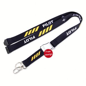 สายคล้องคอ PILOT แบบ 4 แถบ พิมพ์ลายแบบ Sublimation จำนวนสั่งขั้นต่ำน้อย พร้อมหัวเข็มขัดนิรภัยสำหรับอากาศยาน ทำจากโพลีเอสเตอร์ - Product Image 1