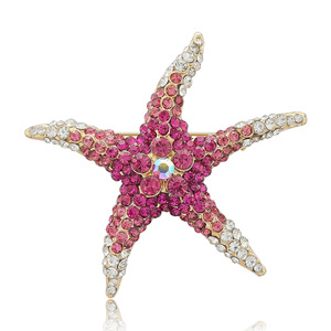 Spilla da bavero elegante nautica in metallo placcato oro con strass blu sfumato a forma di stella marina per decorazione <span class=keywords><strong>blazer</strong></span> - Product Image 2