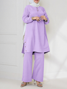 Set di <span class=keywords><strong>pantaloni</strong></span> Top a tunica a maniche lunghe da <span class=keywords><strong>donna</strong></span> modesto abito islamico Dubai Casual arabo camicetta <span class=keywords><strong>turca</strong></span> e <span class=keywords><strong>pantaloni</strong></span> da <span class=keywords><strong>donna</strong></span> 2 pezzi - Product Image 4