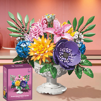 Fleurs artificielles en fleurs, cadeau pour la Saint-Valentin, fleurs miniatures, plantes, bouquet, ensemble de construction, briques de construction, décoration de la maison