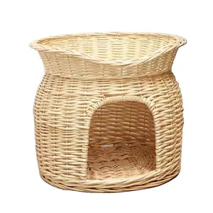 Wholesales new arrival Hand-woven Wicker wooden cat nest cat bed single layer for pet houses pet bed houses