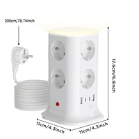 Multiprise tour de protection contre les surtensions en gros avec 2 ports USB-A, 2 ports USB-C, veilleuse, cordon d'extension de 5 m et 8 prises CA