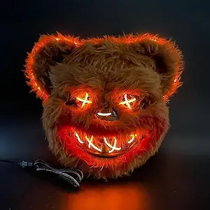 Led Koud Licht Bloederig Konijn Masker Griezelig Schattig Konijn Beer Pluche Maskers Halloween Volwassenen Pluche Feestmaskers Voor Feestkostuum